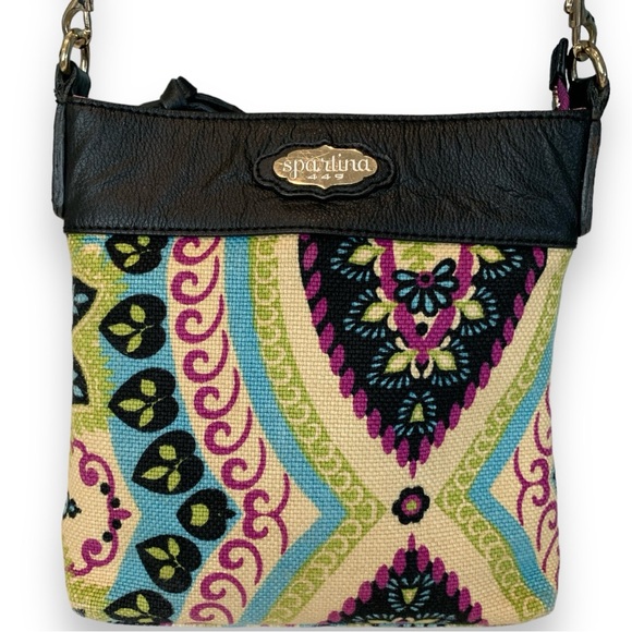 SPARTINA 449 LEATHER & NEEDLEPOINT CROSSBODY BAG - Picture 2 of 7